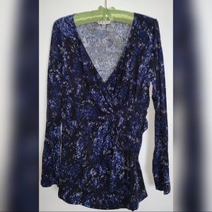 CAbi Ruched Wrap Front Long Sleeve Diamond Top